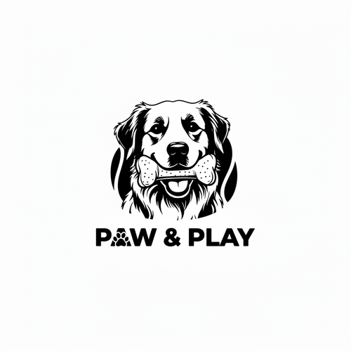 Dog with Chew Toy Logo - Black & White